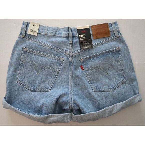 Levi's 501 (299610034) Women's Sz 28 Blue Mid-Rise Rolled Denim Shorts - Picture 2 of 7